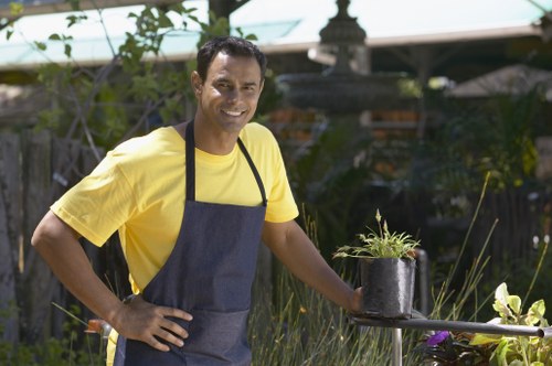 Seasonal garden tidy-up with leaf and branch removal